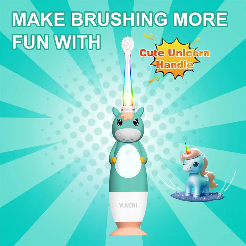 YUNCHi Kid Electric Toothbrush Battery Powered Children Sonic Toothbrush 2 Min Timer 30s Reminder IPX7 with Replacement Heads