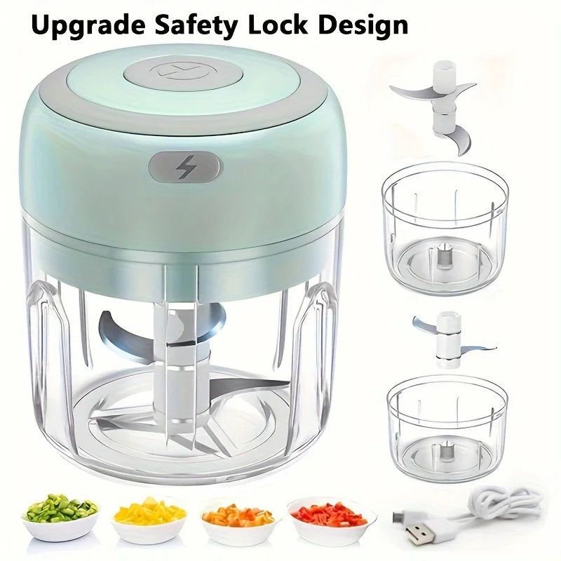 250ml Portable Electric Mini Garlic Chopper | USB rechargeable stainless steel blade  Ideal for garlic ginger  chili