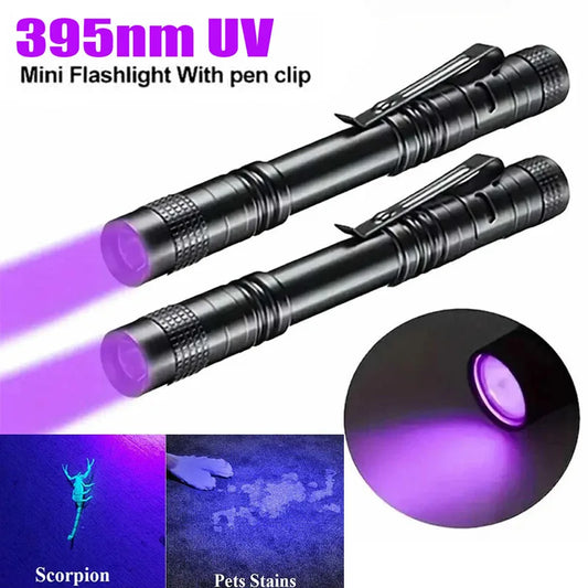 UV Flashlight 365nm Ultraviolet Torch Portable With For Pen Clip Pet Urine Scorpion Detector UV Lamp AAA Batteries Violet Light
