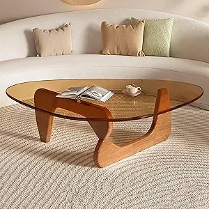Small Coffee Table Black Glass Coffee Table for Living Room, Mid Century Modern Coffee Table, Wood Rustic Coffee Table with Wood