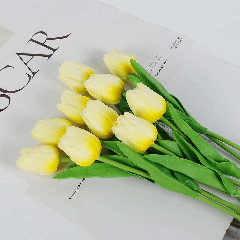 5 PCS Tulips Artificial Flowers Bunch Real Touch Tulip Flowers for Home Wedding Fake Flowers Bridal Bouquet Decoration