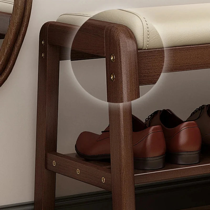 Modern Solid Wood Shoe Bench Entryway Multilayers Storage Stool Luxury Design for Hallway Bedroom Wide and Comfortable