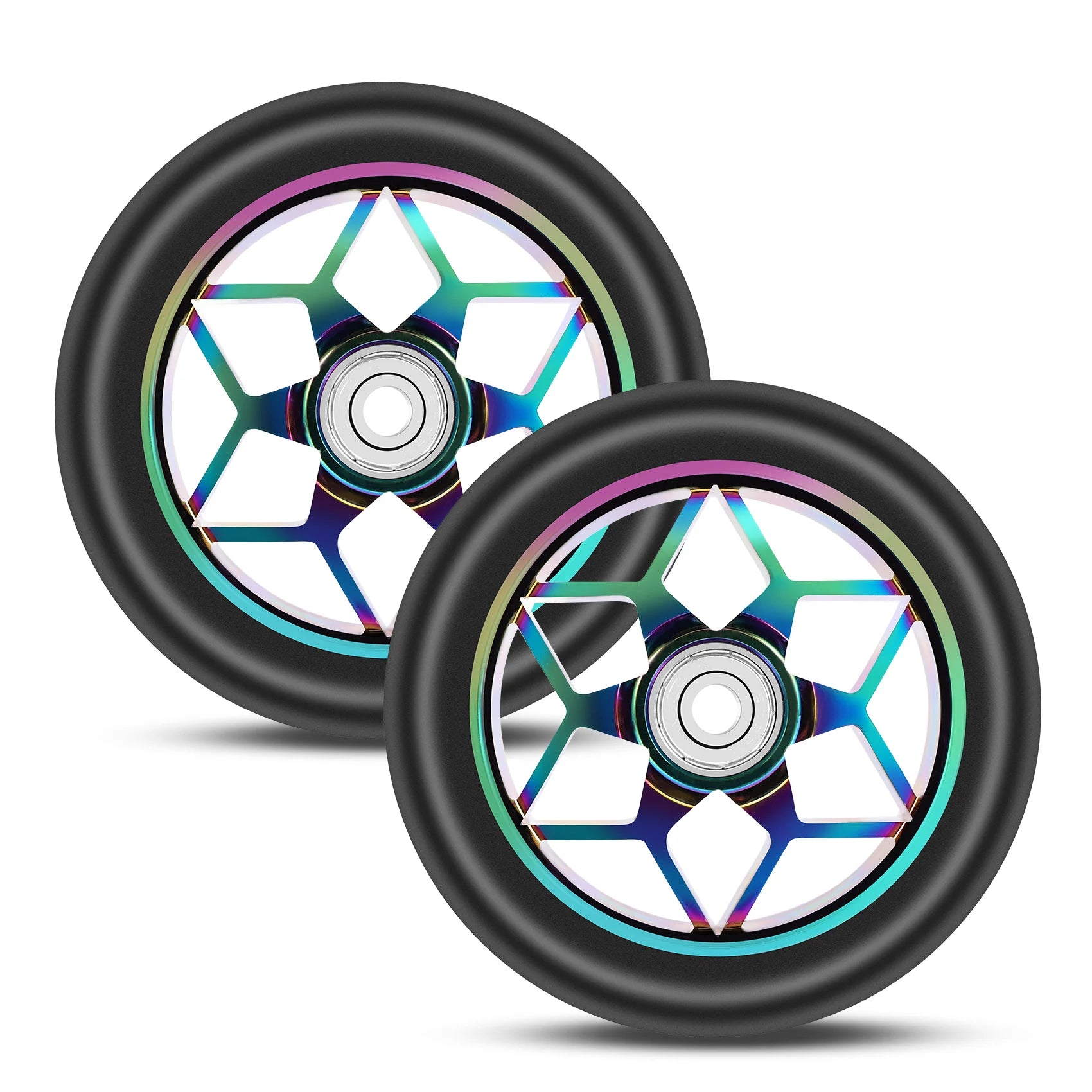 Trendy! 2 Pcs Scooter Accessories 110mm Scooter Wheels Colorful Pu Wheels Thick Stunt Car Wheels with Bearings(Black)
