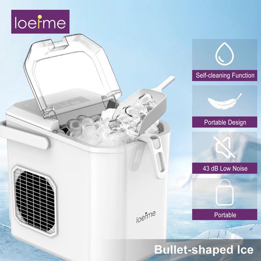 Loefme Ice Maker Cubes Machine Small Automatic Cleaning Bullet Shaped Ice Makers Fast Ice Making For Households Caffee Camping