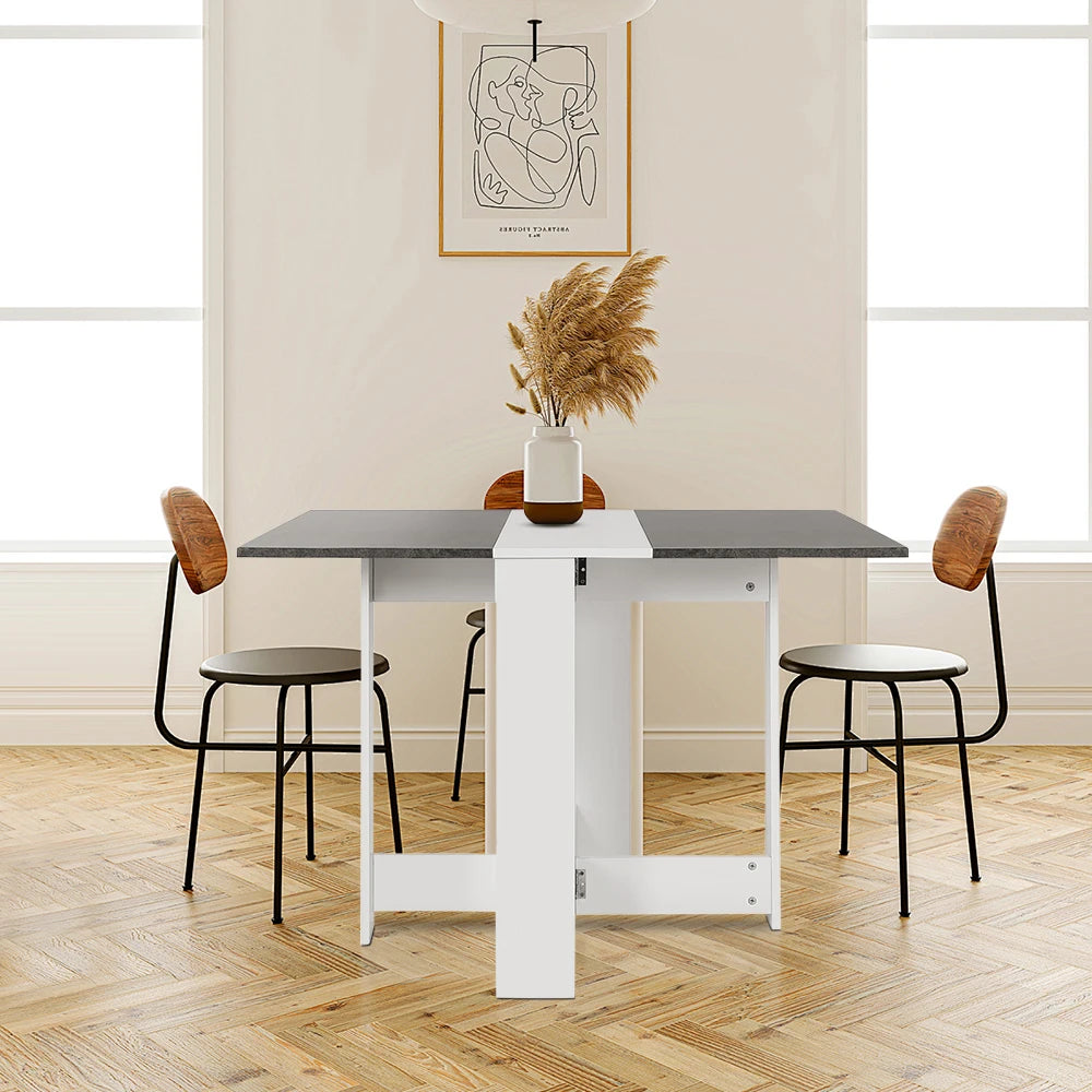 Folding Kitchen Table/Living Room Table 102.5 x 76 x 73 cm Dining Table for 4 to 6 people - White/Concrete