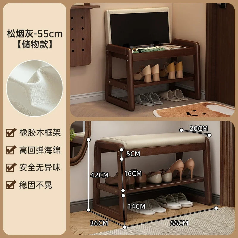 Modern Solid Wood Shoe Bench Entryway Multilayers Storage Stool Luxury Design for Hallway Bedroom Wide and Comfortable