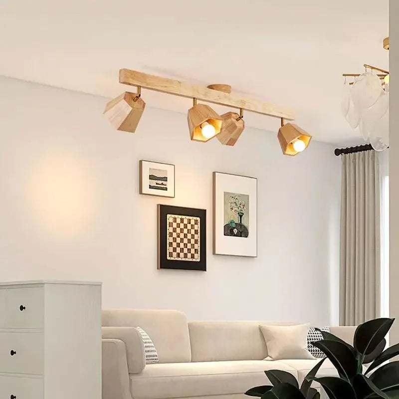 Wood Modern Led Ceiling Lamp For Aisle Bedroom Cloakroom Toilet Shop Corridor Track Light Fixture Long Chandelier With Spotlight