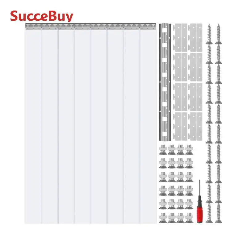 SucceBuy Clear Vision PVC Strip Door Curtain Windproof Sliding Window Installation Screens for Walk in Coolers Warehouse