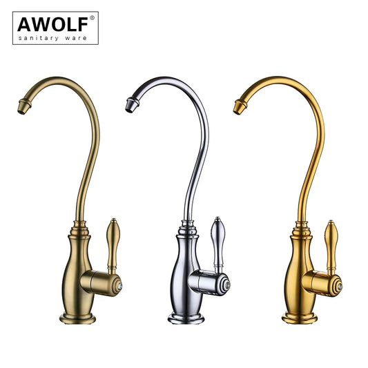 Awolf Kitchen Purifier Direct Drinking Faucet Solid Brass Kitchen Sink Tap for Cold Water Brushed Bronze Chrome / Gold WF010