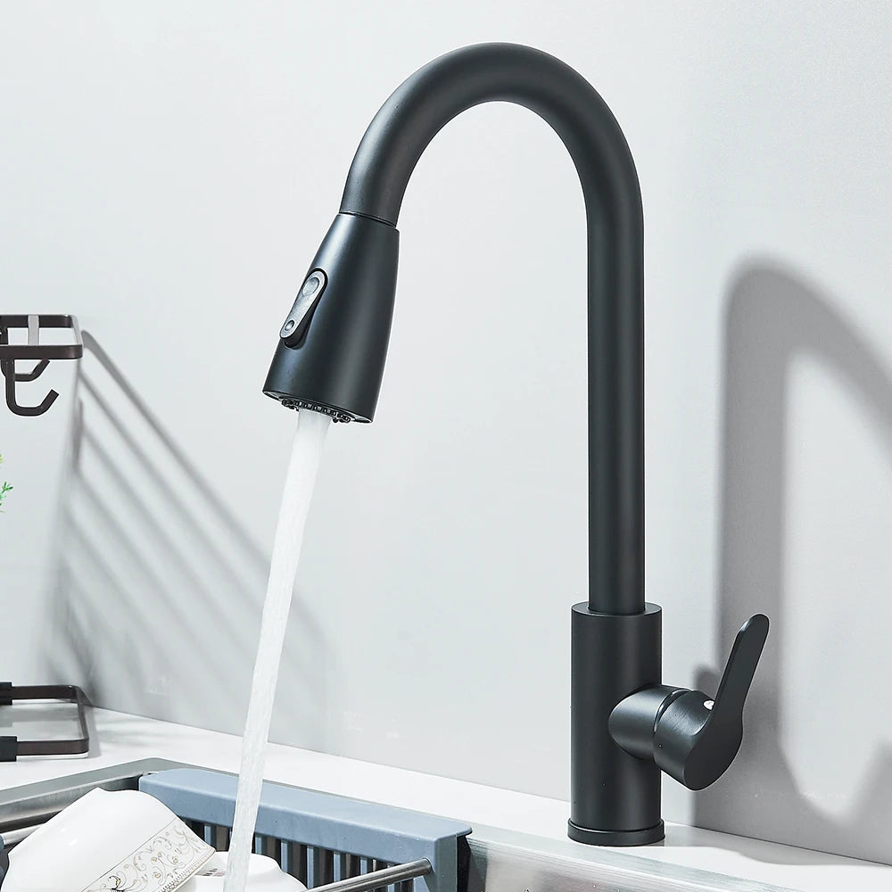 Pull Out Kitchen Faucet 360 Rotate Shower/Stream Sprayer Head Mixer Hot and Cold Water Tap Deck Mounted