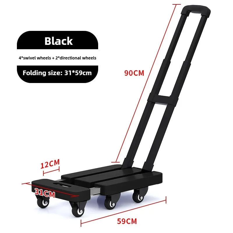 Telescopic tie rod flatbed truck folding silent trolley express pulling trolley six-wheeled small trolley thickened trailer