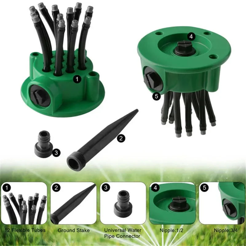 360 Degree Garden Automatic Multi Sprinkler Garden Lawn Sprinklers Roof Cooling Sprinklers Watering Sprinklers Gardening Tools