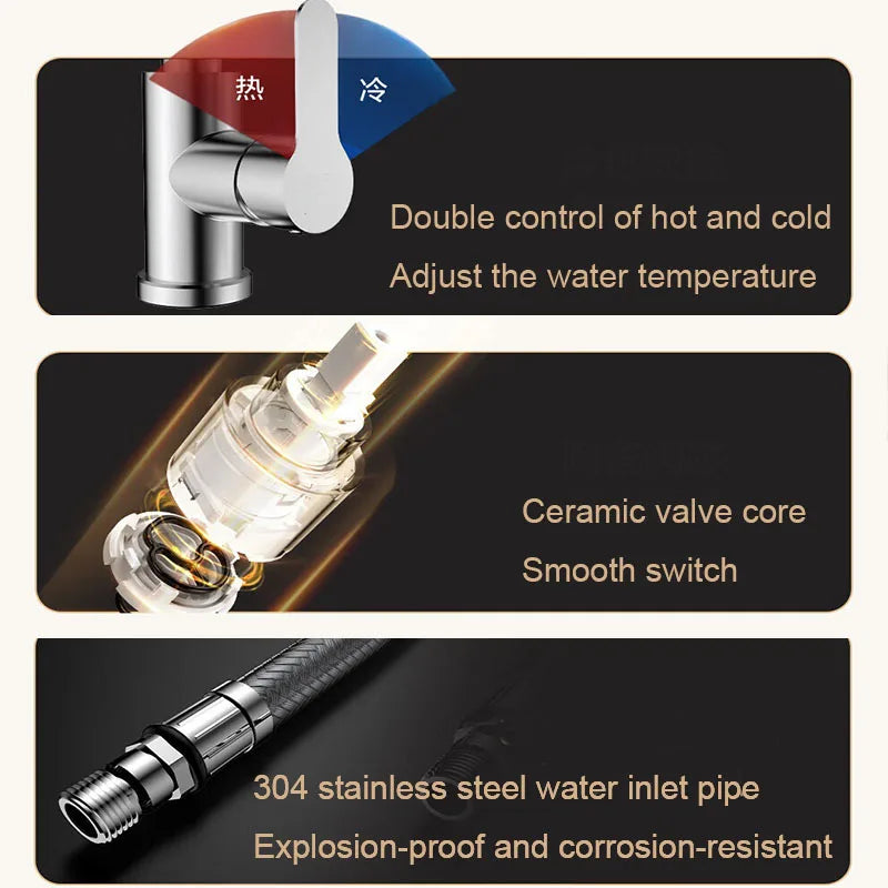 4 Mode Gray Kitchen Faucets Pull Out Rotation Waterfall Black Stream Sprayer Head Sink Mixer Brushed Nickle Water Tap Accessorie