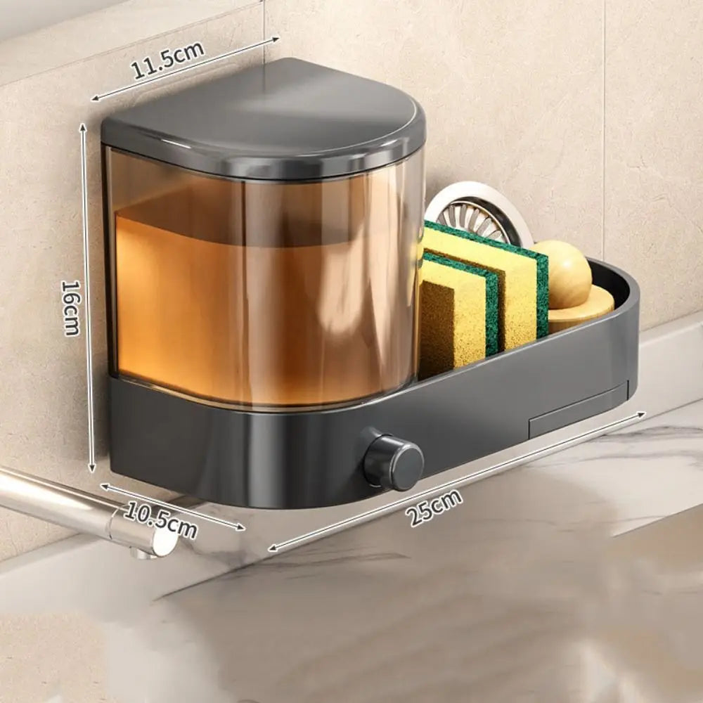 with Drain Tray Wall Mounted Soap Dispenser with Sponges Holder Hand Press Dishwashing Liquid Holder Space Saving