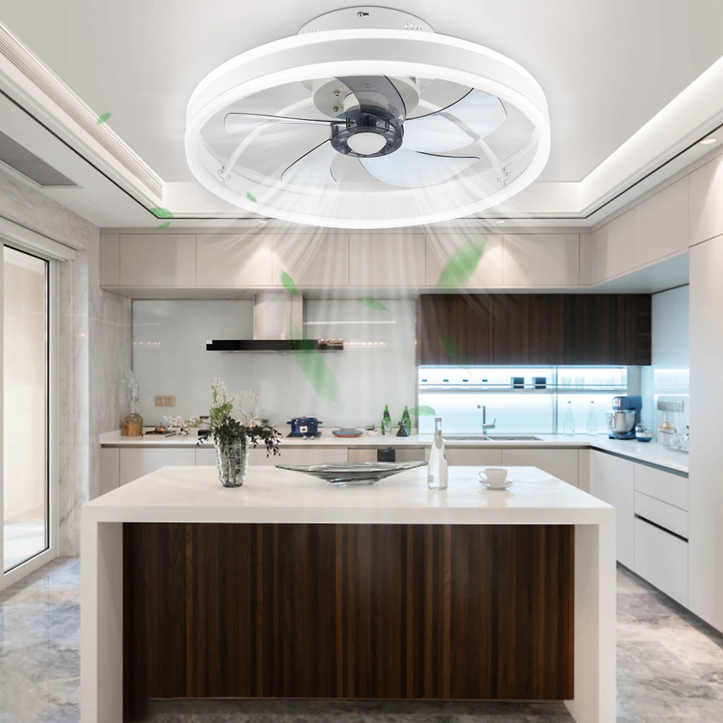 50W Round Quiet ceiling fan with lighting, 50cm LED ceiling lamp with fan, living room fan dimmable with remote control