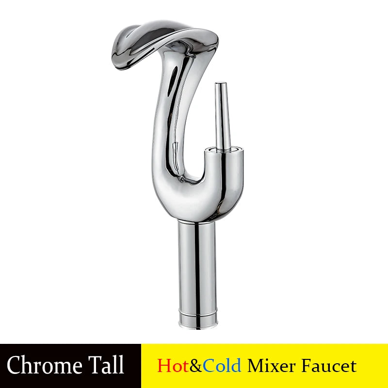 BAKALA Waterfall Chrome Single Handle Bathroom Faucet Solid Brass Dressing Table Sink Basin Tap with Drain Set