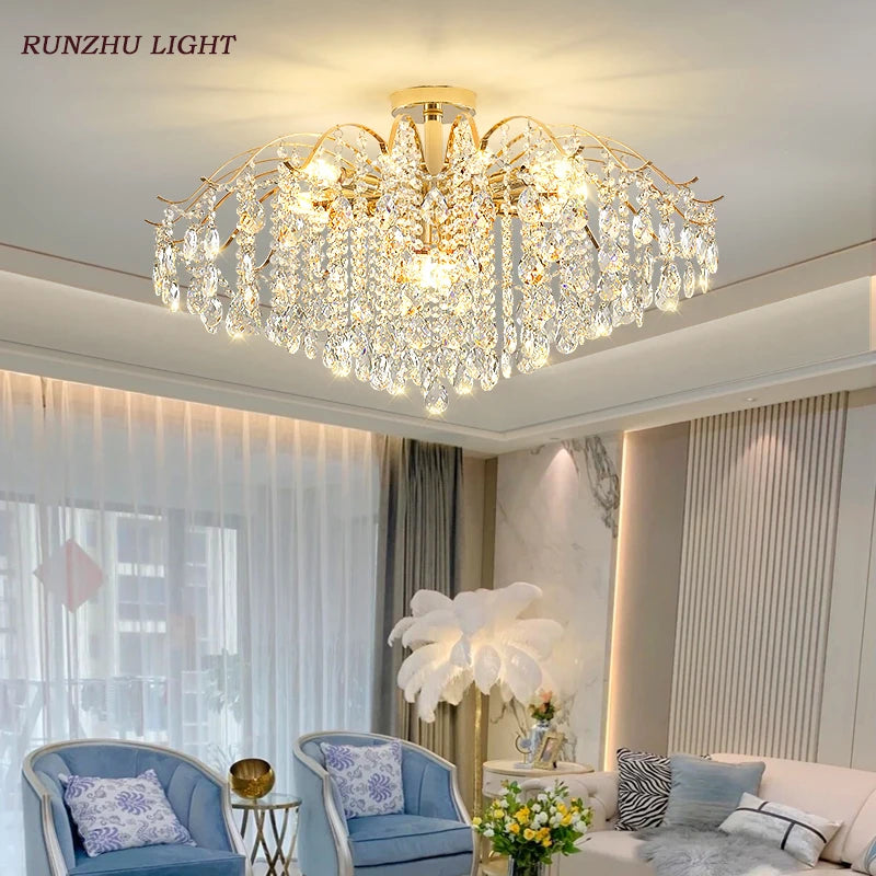 Light Luxury Crystal Living Room Lamp French Net Red Ceiling Lamp Master Bedroom Room Lamp Creative Restaurant Lamp LED Lamp