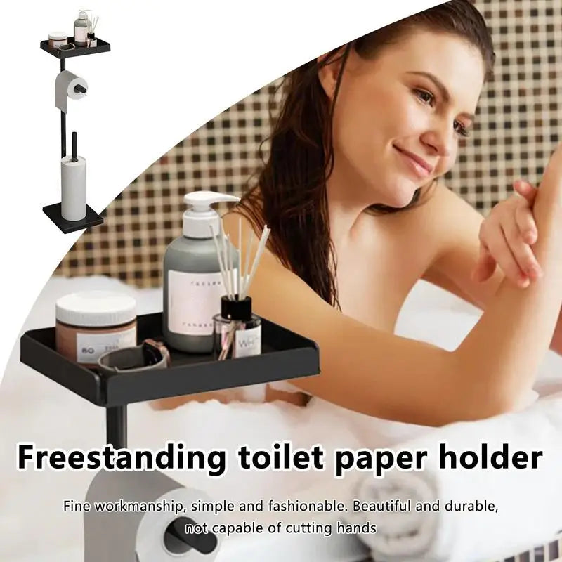 Standing Toilet Paper Holder Paper Roll Holder Bathroom Toilet Tissue Stand With Storage Rack Smooth Detachable Tissue Rolls