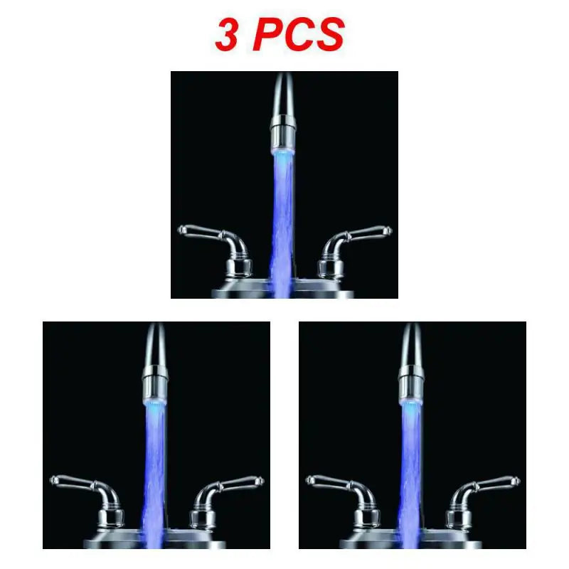 1~5PCS Luminous Light-up LED Water Faucet Shower Tap Basin Water Nozzle Bathroom Kitchen Heater Faucets thermostat Blue 3Color 7