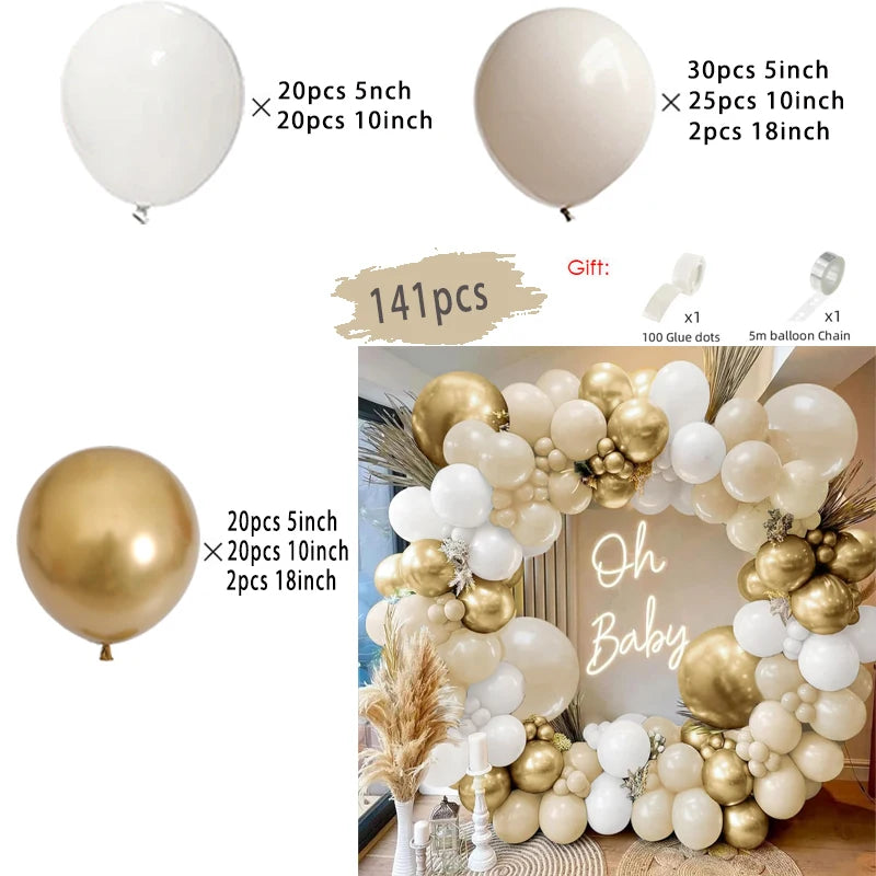 Sand White and Gold Balloon Garland Arch Kit for Bridal Wedding Engagement Baby Shower Latex Balloons Birthday Party Decorations
