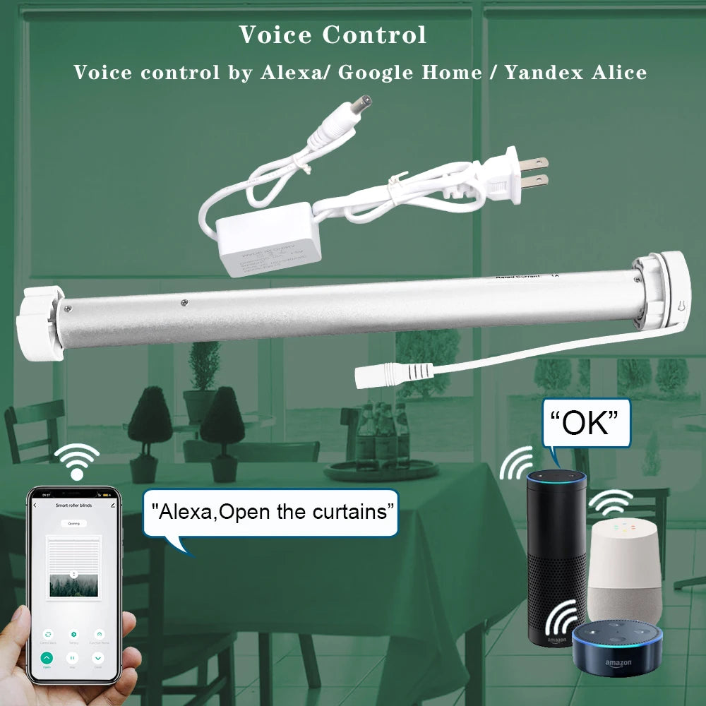 Tuya WiFi Mini Motorize Roller Blind Motor Smart life App Shutter Shade Engine For 38mm Tube Voice Smart Control Home Automation