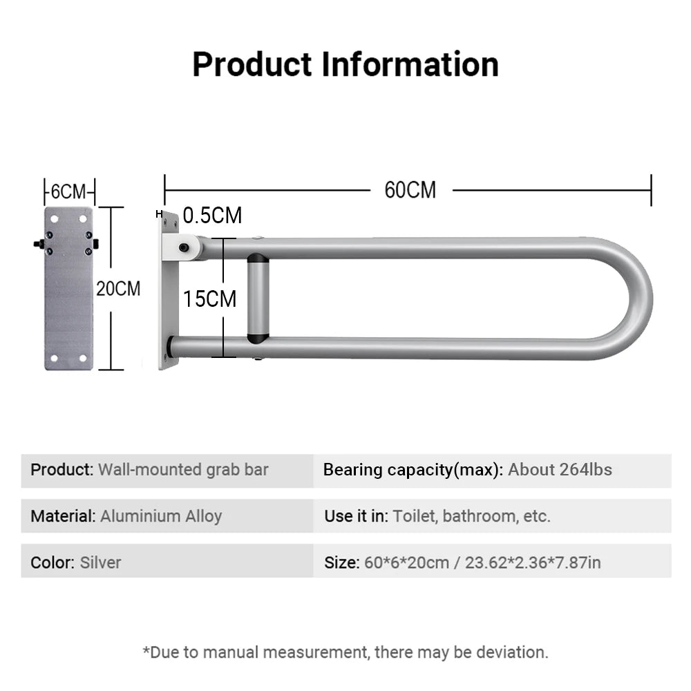 Handrail for Toilet Anti-Fall / Anti-Slip Bathroom Handrail Flip-Up Safety Handrail Screw-In Safety Grab Bar Handle