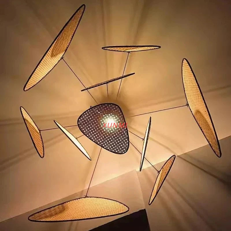 Art Simple Nordic Rattan Art Personality Chinese Bamboo Barrier Chandelier Living Room Tea Room Modern Creative Pendant Lights