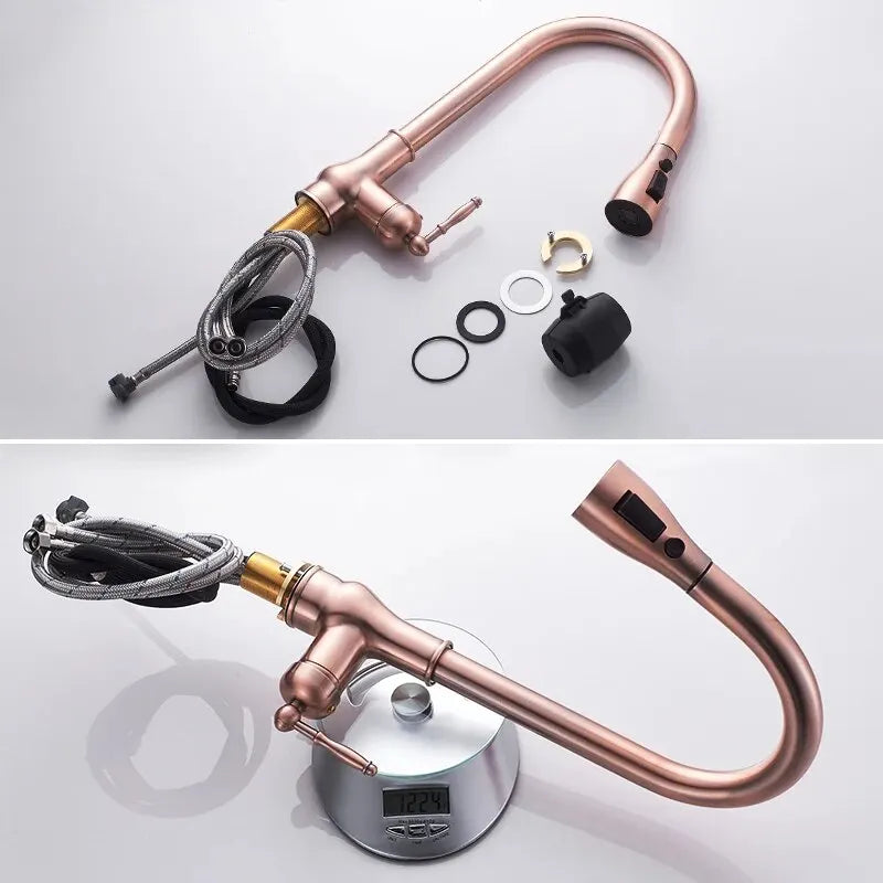 Kitchen Faucets Pull Out Antique Bronze Kitchen Sink Water Mixer Tap Crane Faucet Hot Cold with Sprayer EL9021