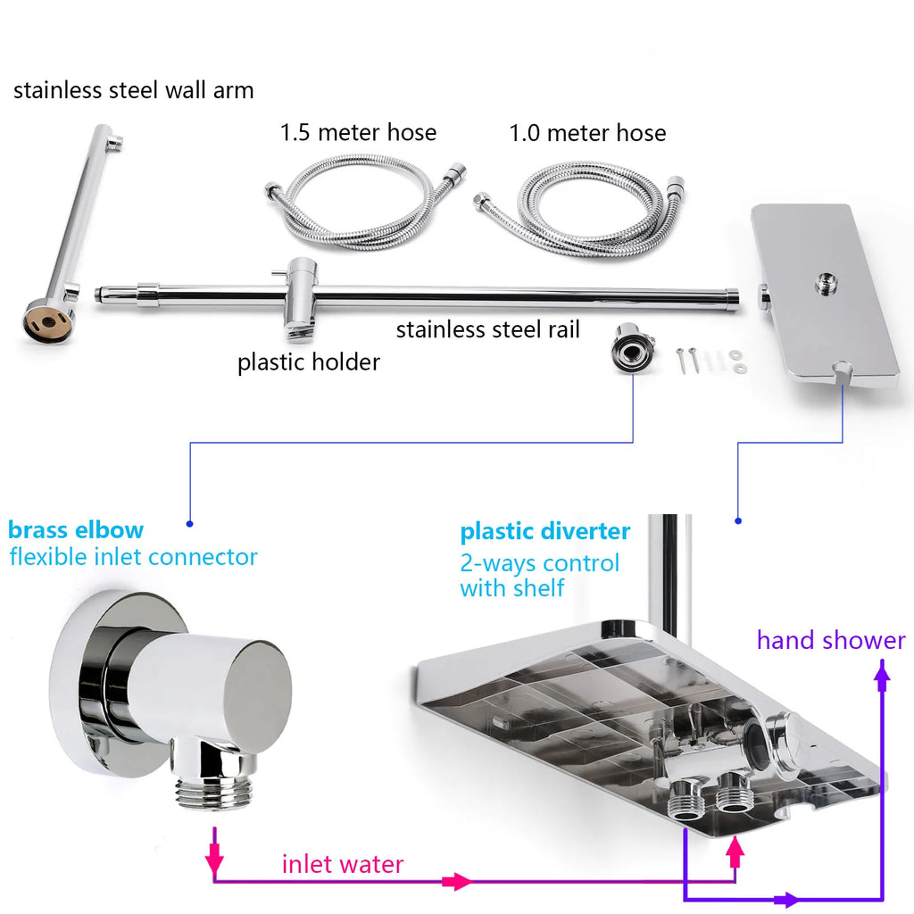 **Sydney Stock** KYLINS 2 In 1 Shower Set Round Chrome 8/10/12'' Rainfall Head Handheld Sliding Rail Diverter DIY WELS WaterMark