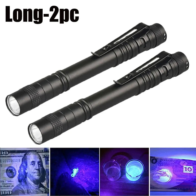 UV Flashlight 365nm Ultraviolet Torch Portable With For Pen Clip Pet Urine Scorpion Detector UV Lamp AAA Batteries Violet Light