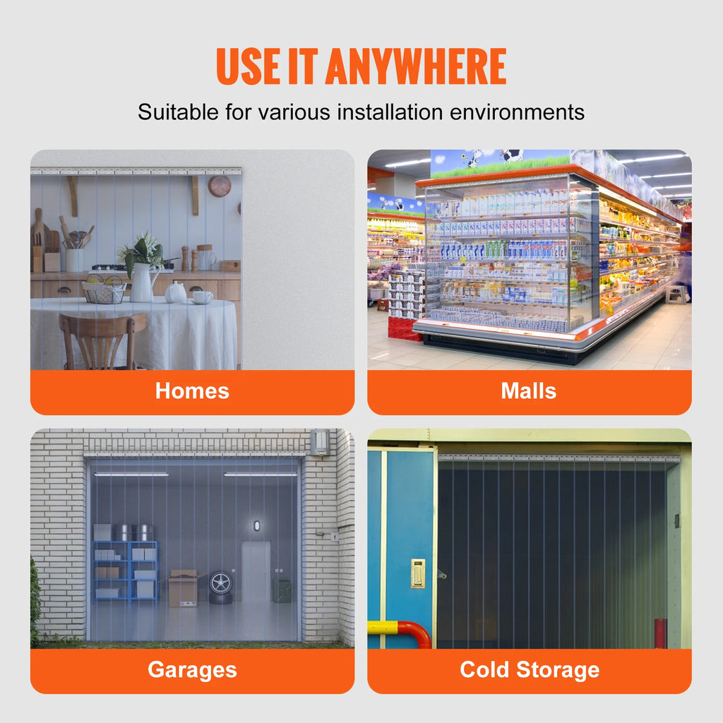 SucceBuy 96" x 96" Strip Curtain 0.08" Thickness Clear Smooth Plastic Door Strips PVC Curtains for Warehouses Walk in Freezers