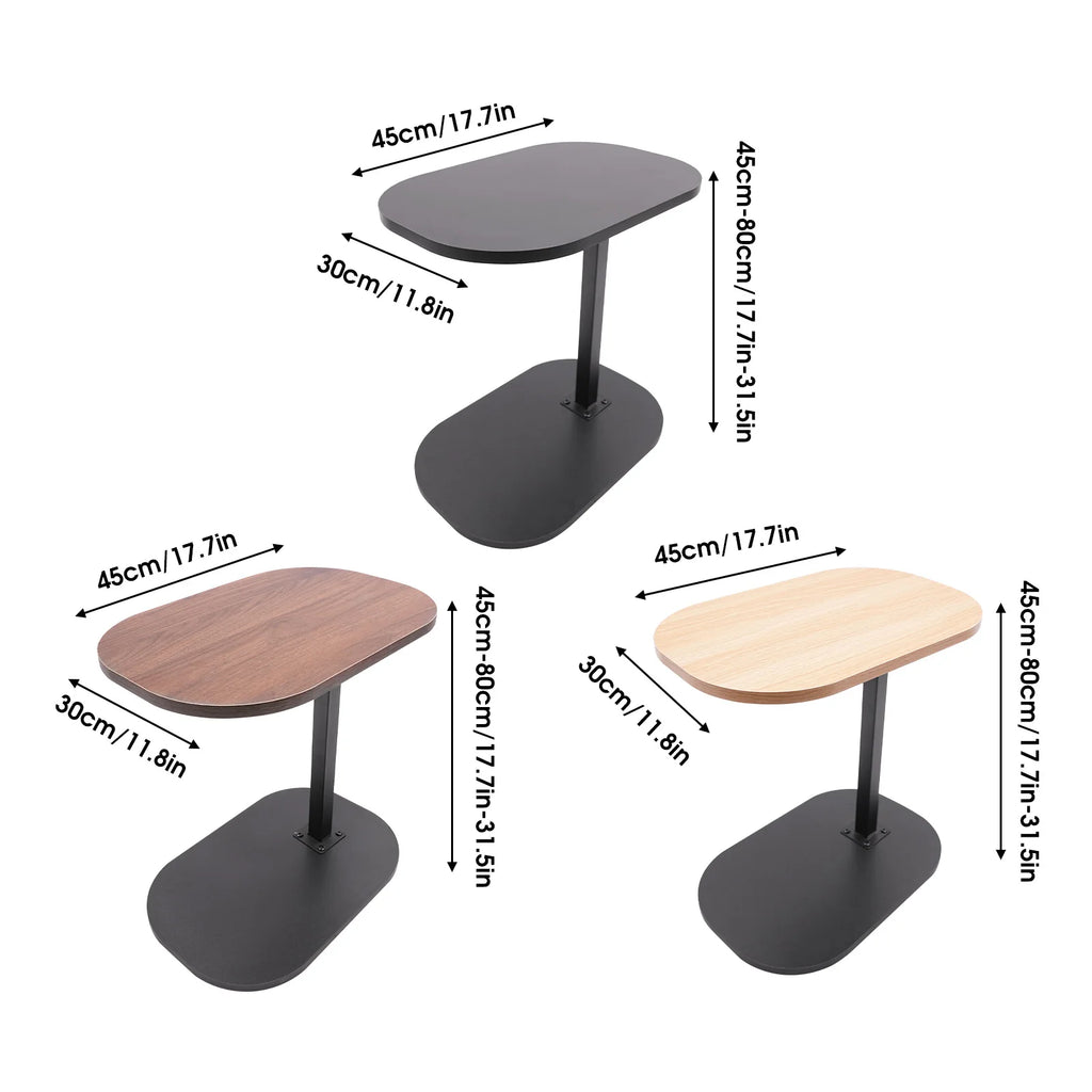 Adjustable C-Shaped Side Table 17.7-31.5" Height & 360° Rotating Top for Bed/Sofa (Walnut/Black/Wood)
