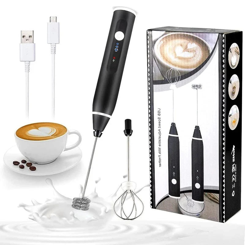 Electric egg mixer, handheld milk frother, 3-speed stainless steel coffee machine, wireless cream maker, kitchen tool blender
