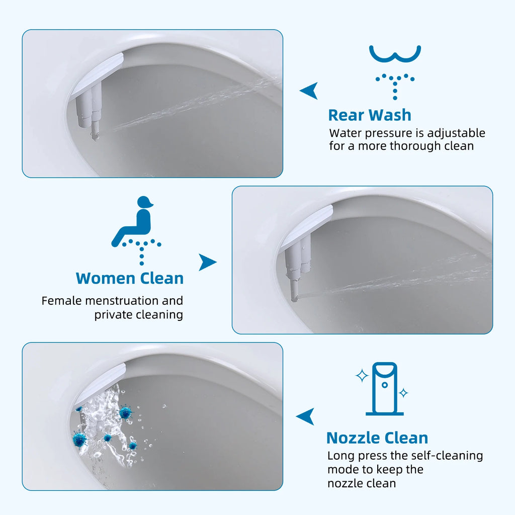 Bidet Attachment for Toilet - Dual Nozzle Hygienic Bidets for Existing Toilets - Adjustable Water Pressure Water Toilet Bidet