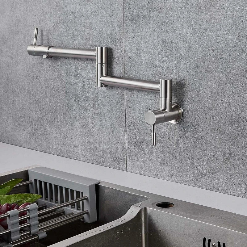 Brushed Gold Double Switch Stove Faucet Kitchen In-Wall Folding Spout Single Cold Water Tap Mop Sink Extension Pot Filler Faucet