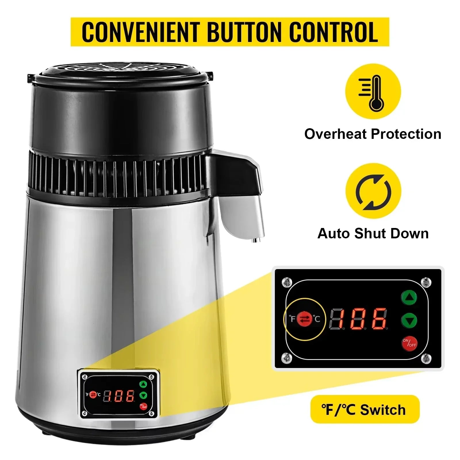 VEVOR Silver Water Distiller Machine 750W Adjustable Temperature Water Distiller 4L Wine Making Set Brewing Kit for Kitchen Home