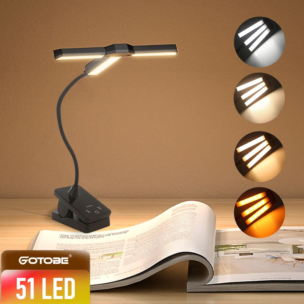 Eye-care 51 LED Clip Reading Book Lamp 4 Colors Modes Adjustable Brightness Flexible Rotating Desk Lights Bedroom Night Light