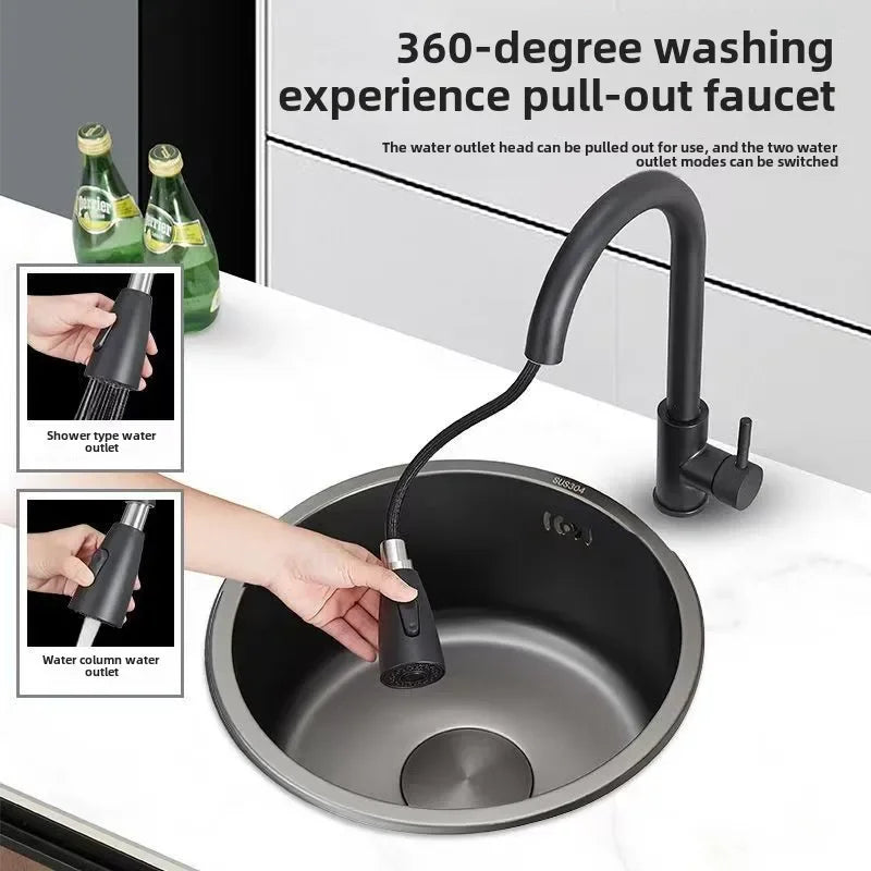 Black Round Bar Sink Nano Stainless Steel Single Basin Small Kitchen Dishwashing and Vegetable Washing Sink kitchen sink cocina