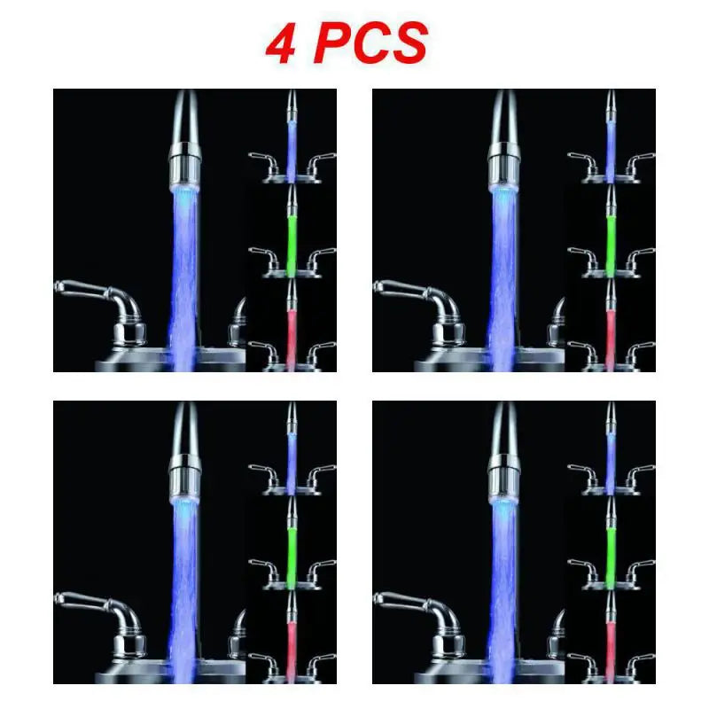 1~5PCS Luminous Light-up LED Water Faucet Shower Tap Basin Water Nozzle Bathroom Kitchen Heater Faucets thermostat Blue 3Color 7