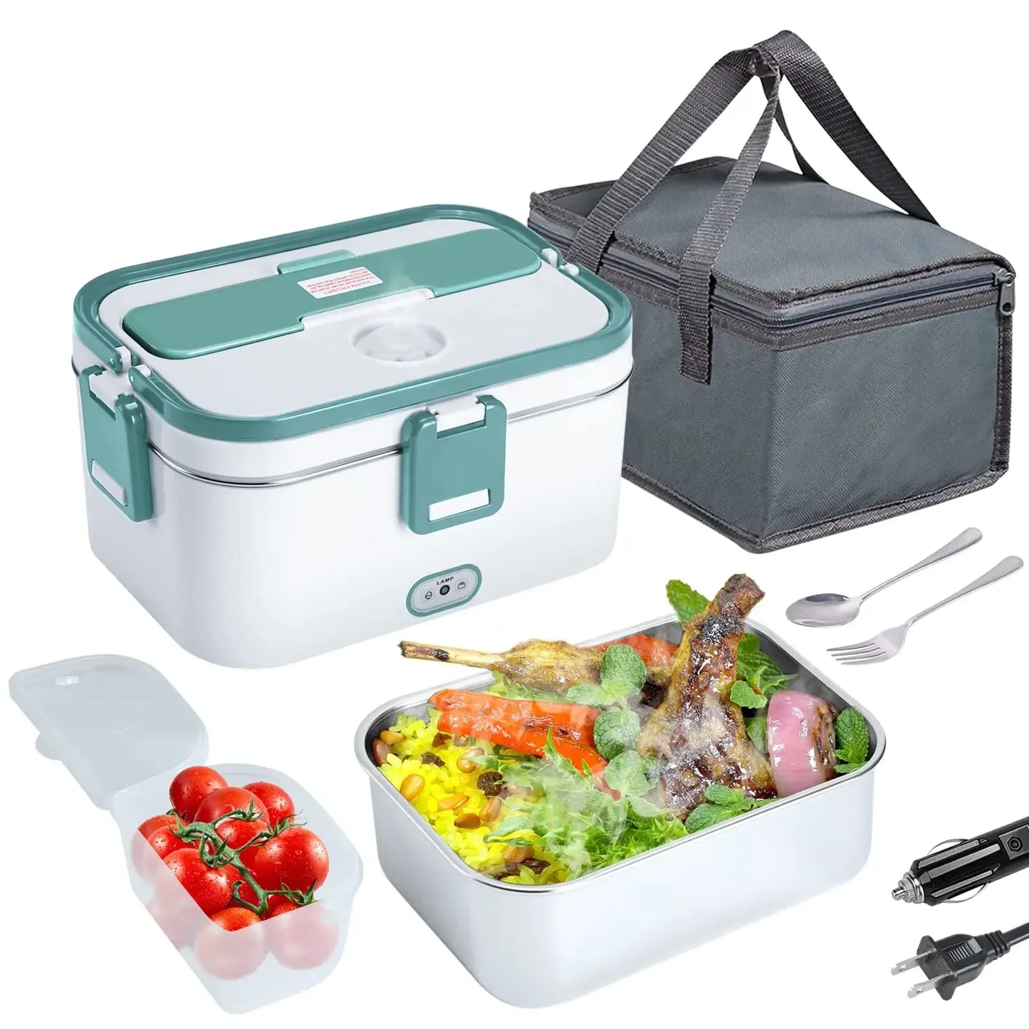 1.8L Electric Lunch Box 60W Food Heated 12V-24V 2-In-1 Portable Food Warmer Heater for Car/Truck/Home Self in-car Heating Box