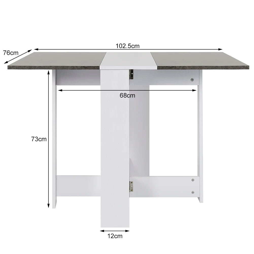 Folding Kitchen Table/Living Room Table 102.5 x 76 x 73 cm Dining Table for 4 to 6 people - White/Concrete