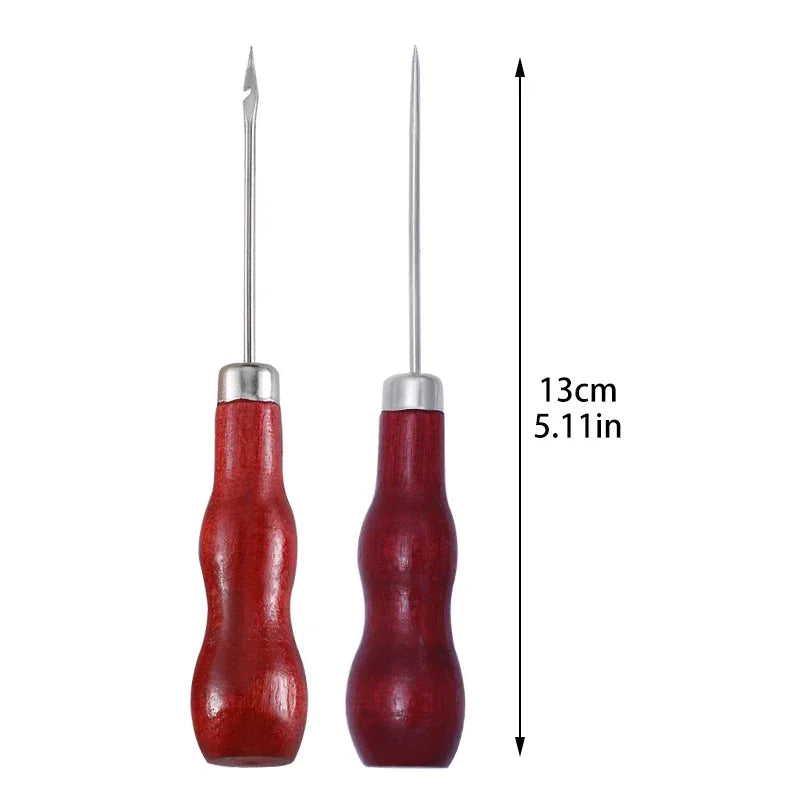 Wooden Handle Awl Leather Punching Awl Sewing Stitching Tool For DIY Handmade Stitcher Needlework Shoes Bag Repair Tool