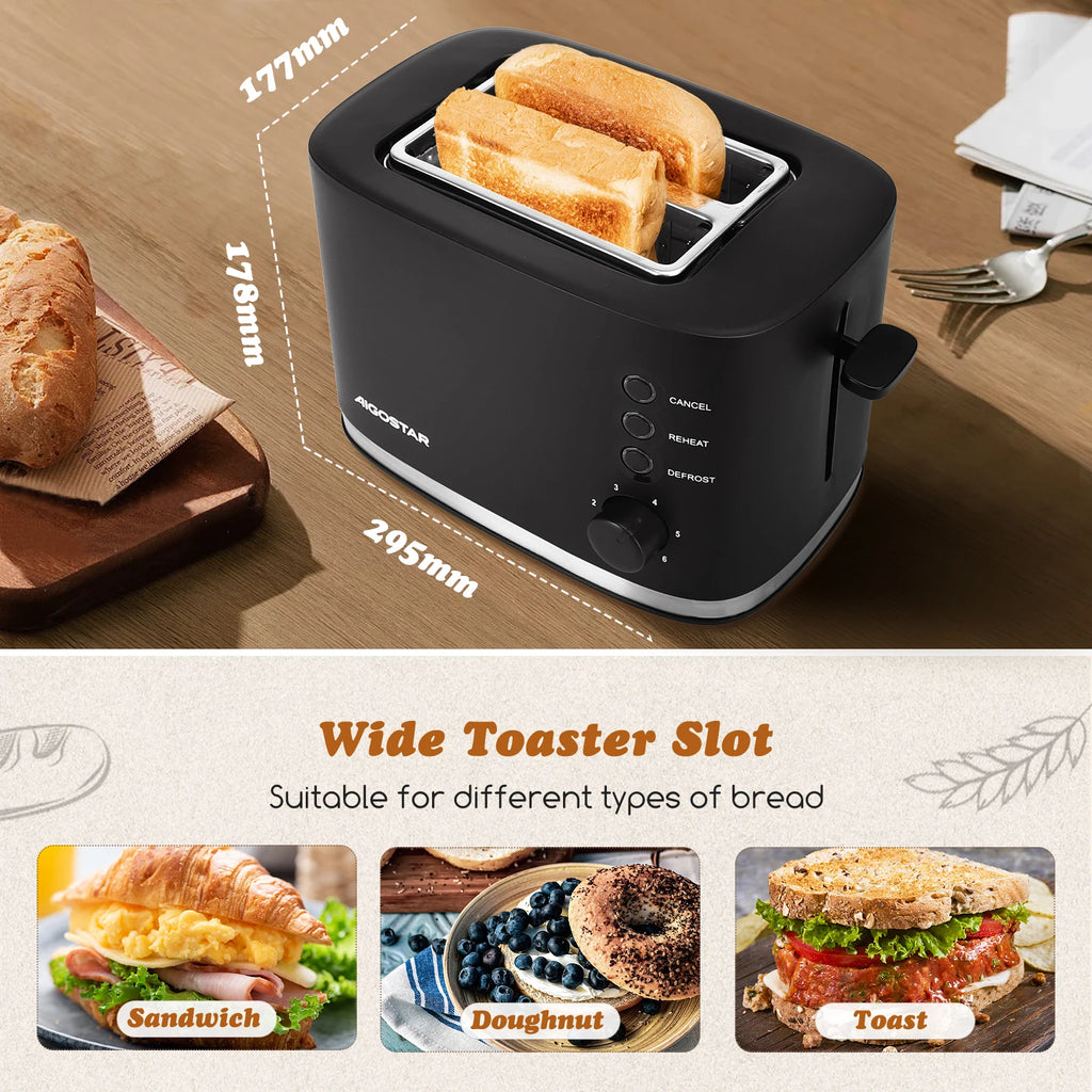 Toaster, 2 Extra Wide Slots, with Built-In Ball Warmer Rack, 6 Toast Levels, 3 Functions, 800W, Bpa Free