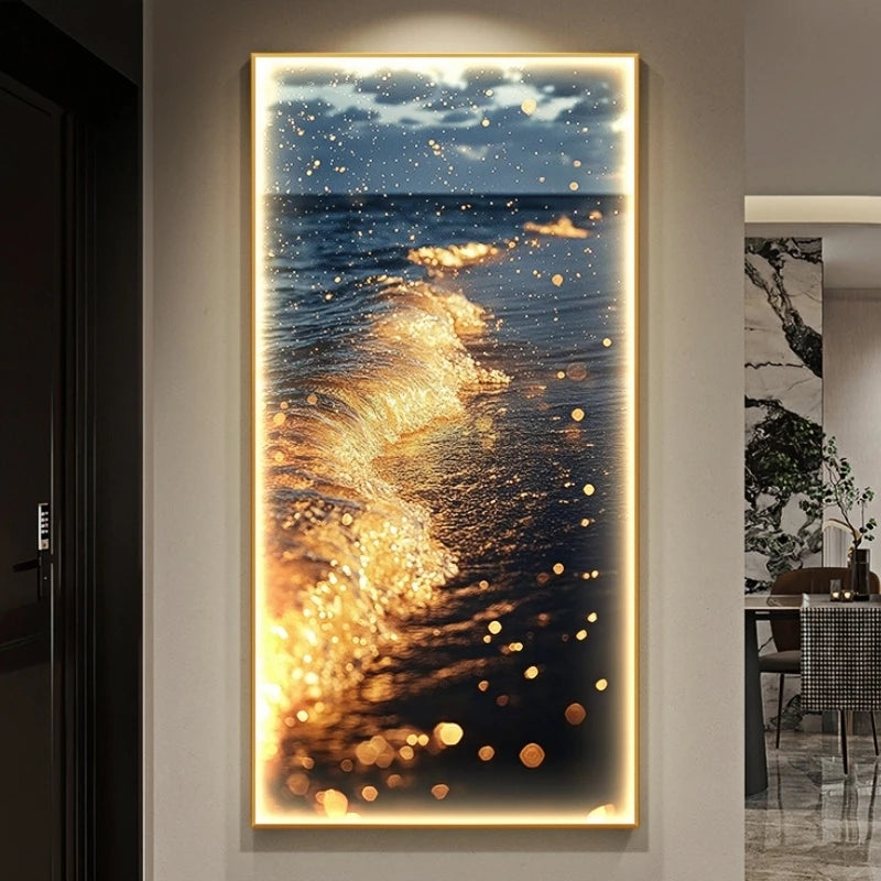 Modern Decoration LED Wall Lamps Luxury Entrance Living Room  Corridor Decoration Golden Waves Hanging Painting  Mural Light