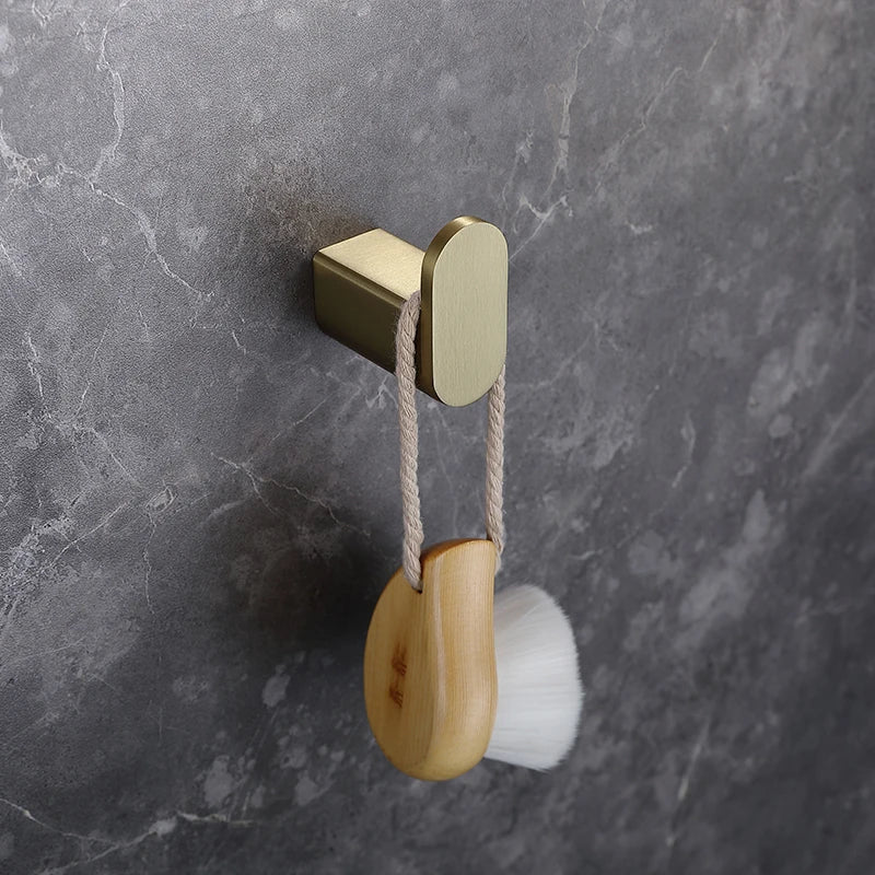 Bathroom Accessories Hardware Set Brushed Gold Robe Hook Towel Rail Bar Rack Toilet Brush Tissue Paper Holder Soap Dish Shelf