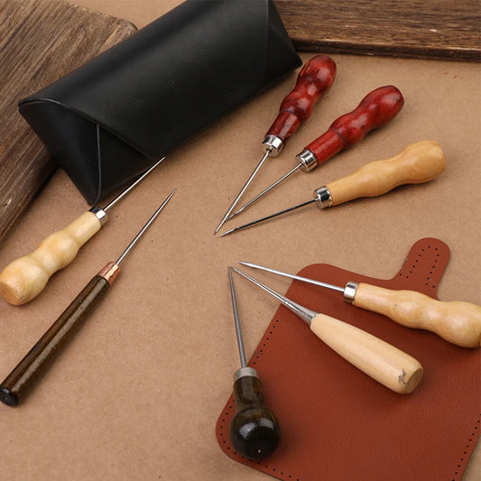 Wooden Handle Awl Leather Punching Awl Sewing Stitching Tool For DIY Handmade Stitcher Needlework Shoes Bag Repair Tool