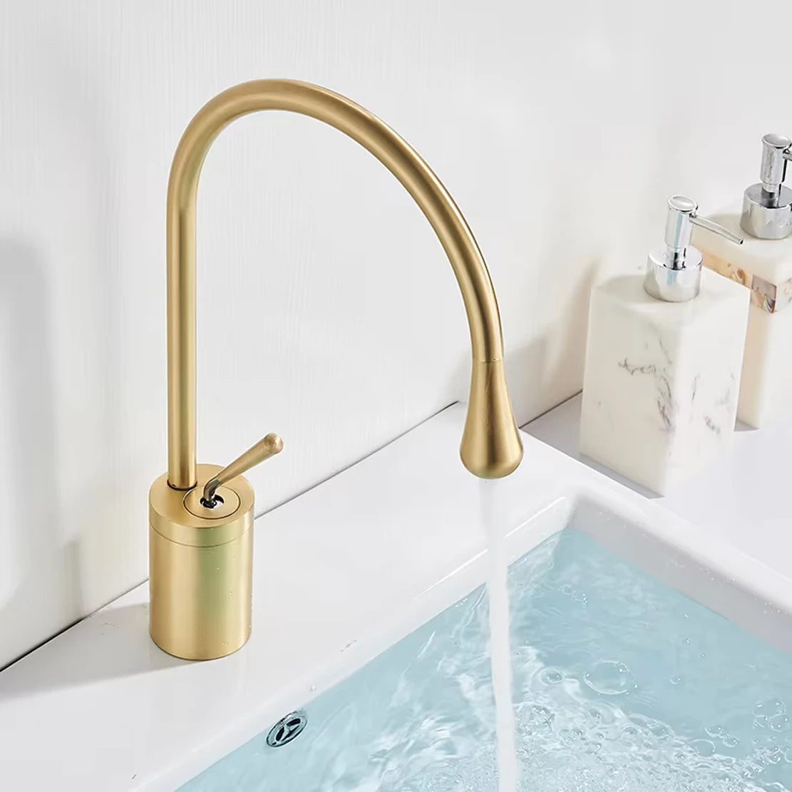 Suguword Basin Faucet Hot&Cold Water Mixer Tap Brass Deck Mounted Crane Kitchen Basin Sink Tap Mixer Single Handle Bathroom Tap