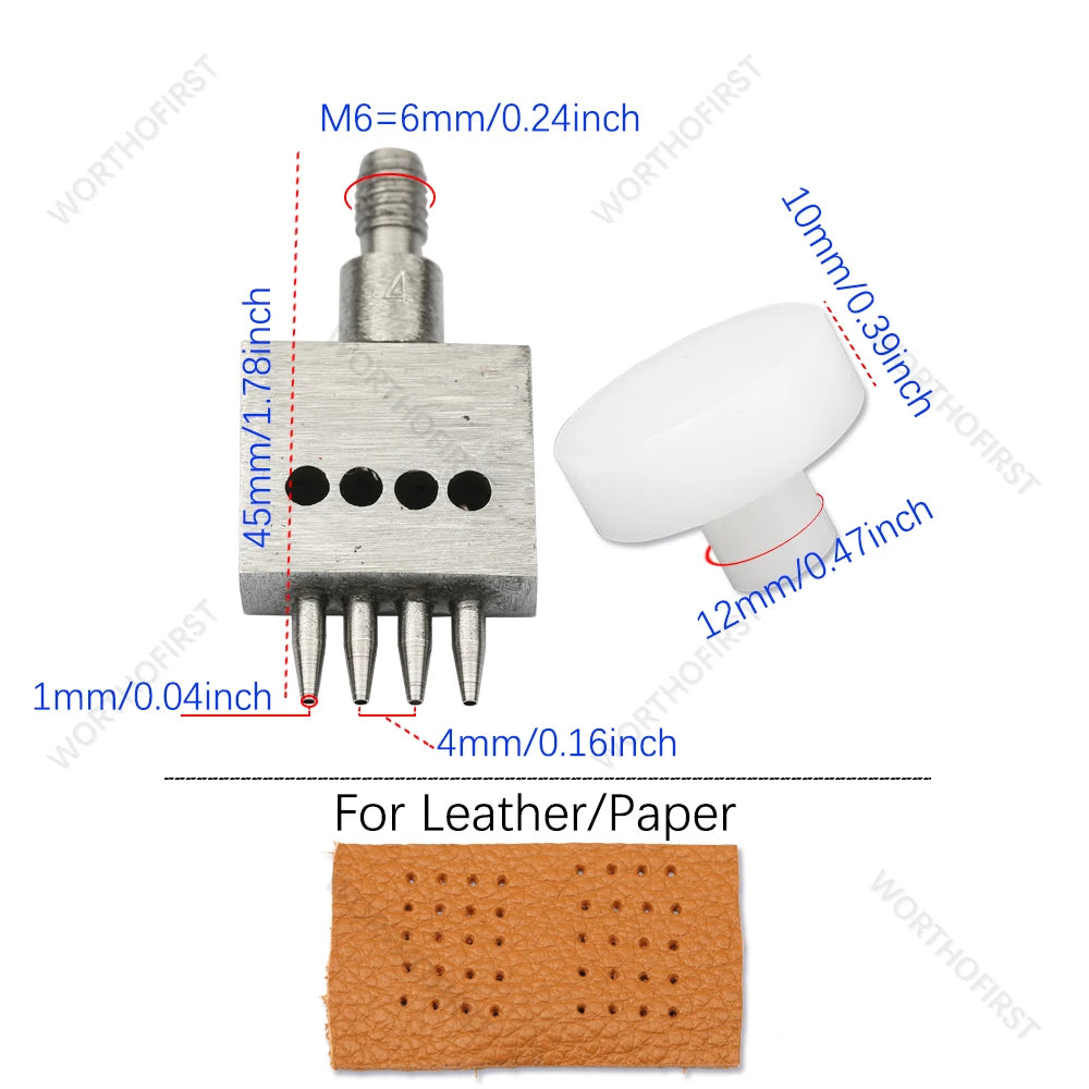Leather Punching M6 Thread for Hand Press 4/5/6mm Spacing Hole Punching Leathercraft Belt DIY Handmade Accessories
