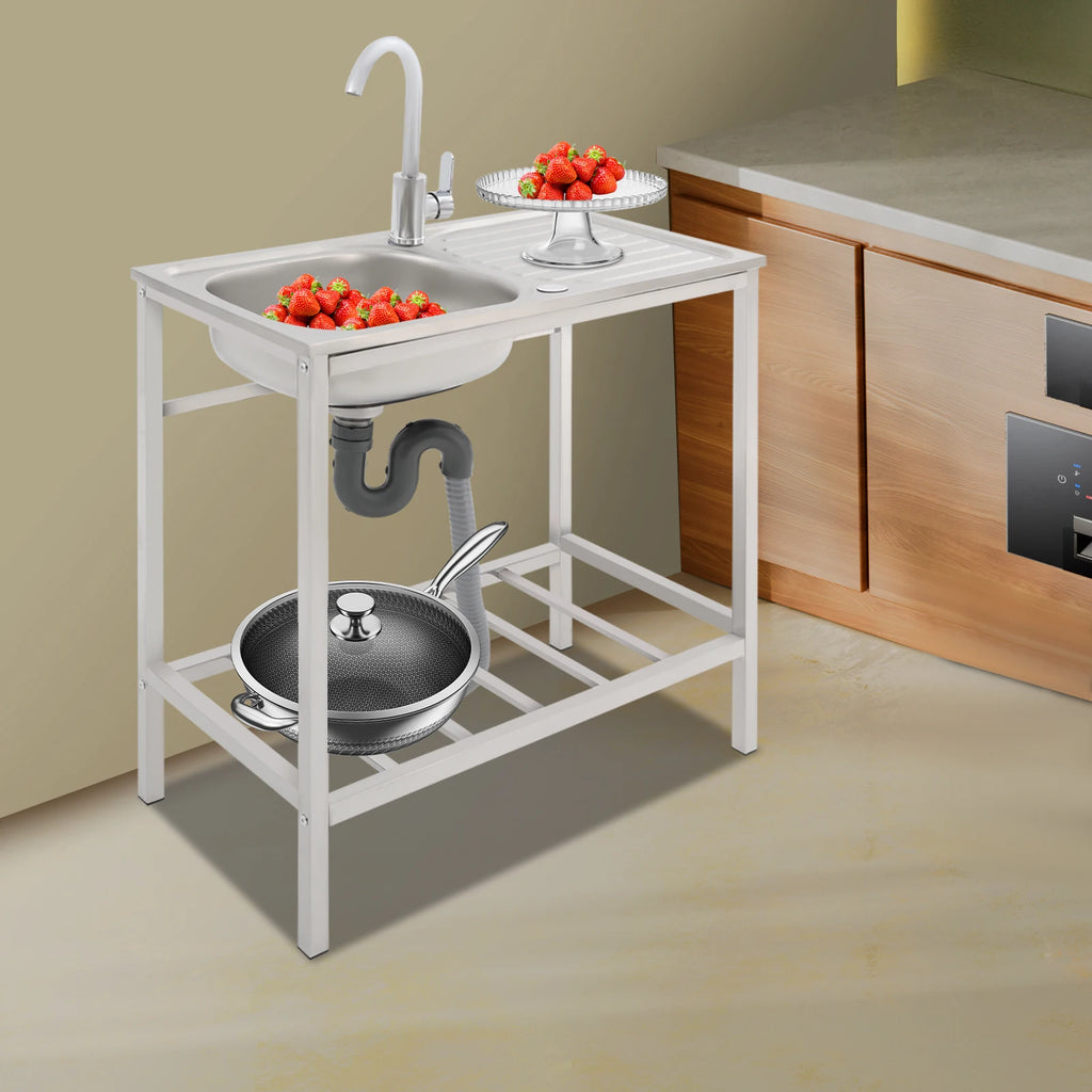 29.5*15.7*29.5in Kitchen Single Bowl Sink Free Standing Sink with Operation Countertop and Bottom Shelf 360° Adjustable Faucet