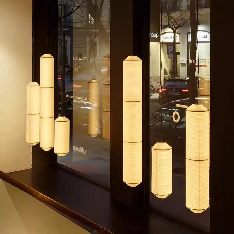 Wabi sabi Pendant Light Tekio Horizontal lighting white cylinder light fabric lampshades Living Room farmhouse light fixtures